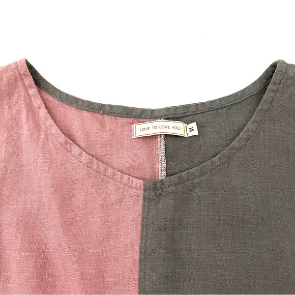 Love to Love You Pink and Gray Color Block Sleeveless Linen Pocket Shirt Medium - Picture 3 of 5